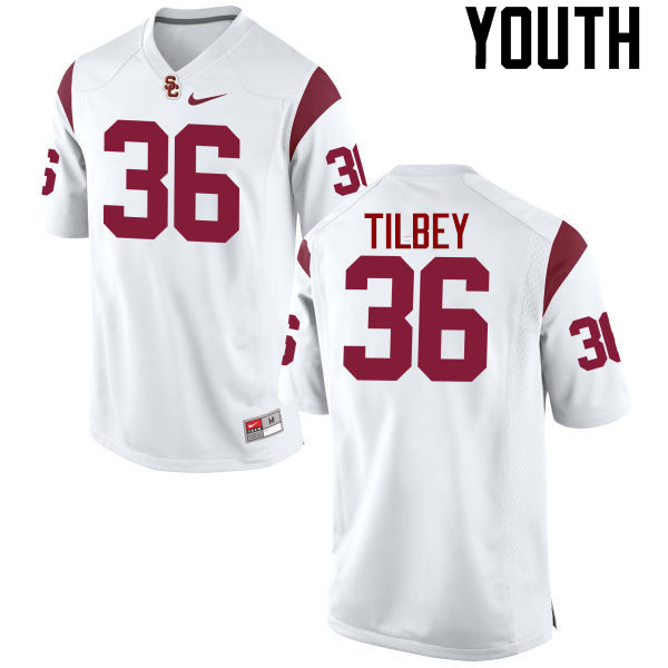 Youth #36 Chris Tilbey USC Trojans College Football Jerseys-White